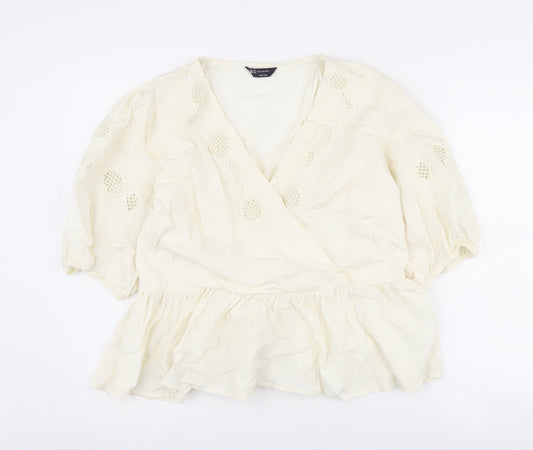 Womens UK Size 14 Marks and Spencer Ivory Wrap Blouse
