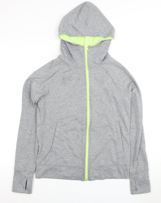 Additional front view of Adidas Women's Grey Full Zip Hoodie, size S, Activewear