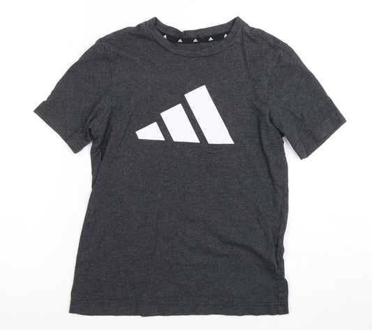 Additional front view of Adidas boys’ grey graphic t-shirt, 6-7 years