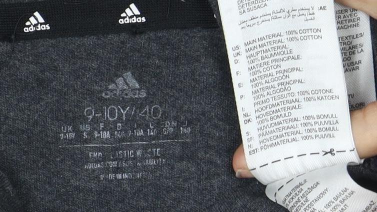 Close-up detail of Adidas boys’ grey graphic t-shirt, 6-7 years