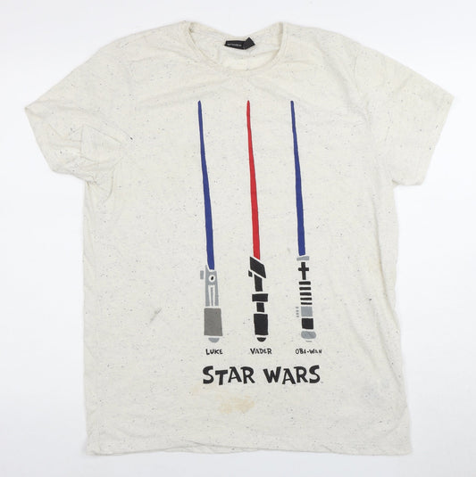 Additional front view of Star Wars Beige XL Jersey T-Shirt with Lightsaber Print