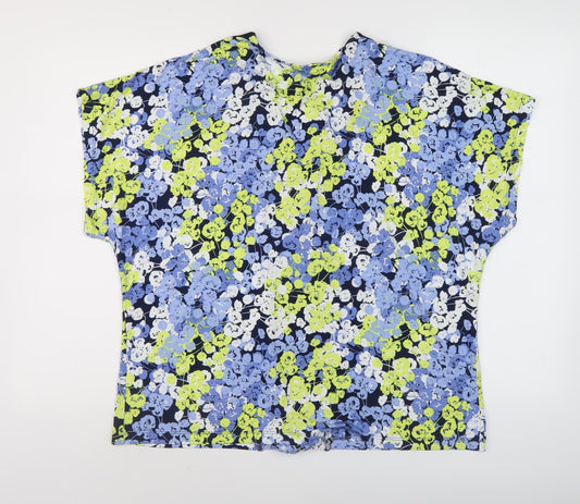 Cotton Traders Women's Blue Floral V-Neck Top Size 16