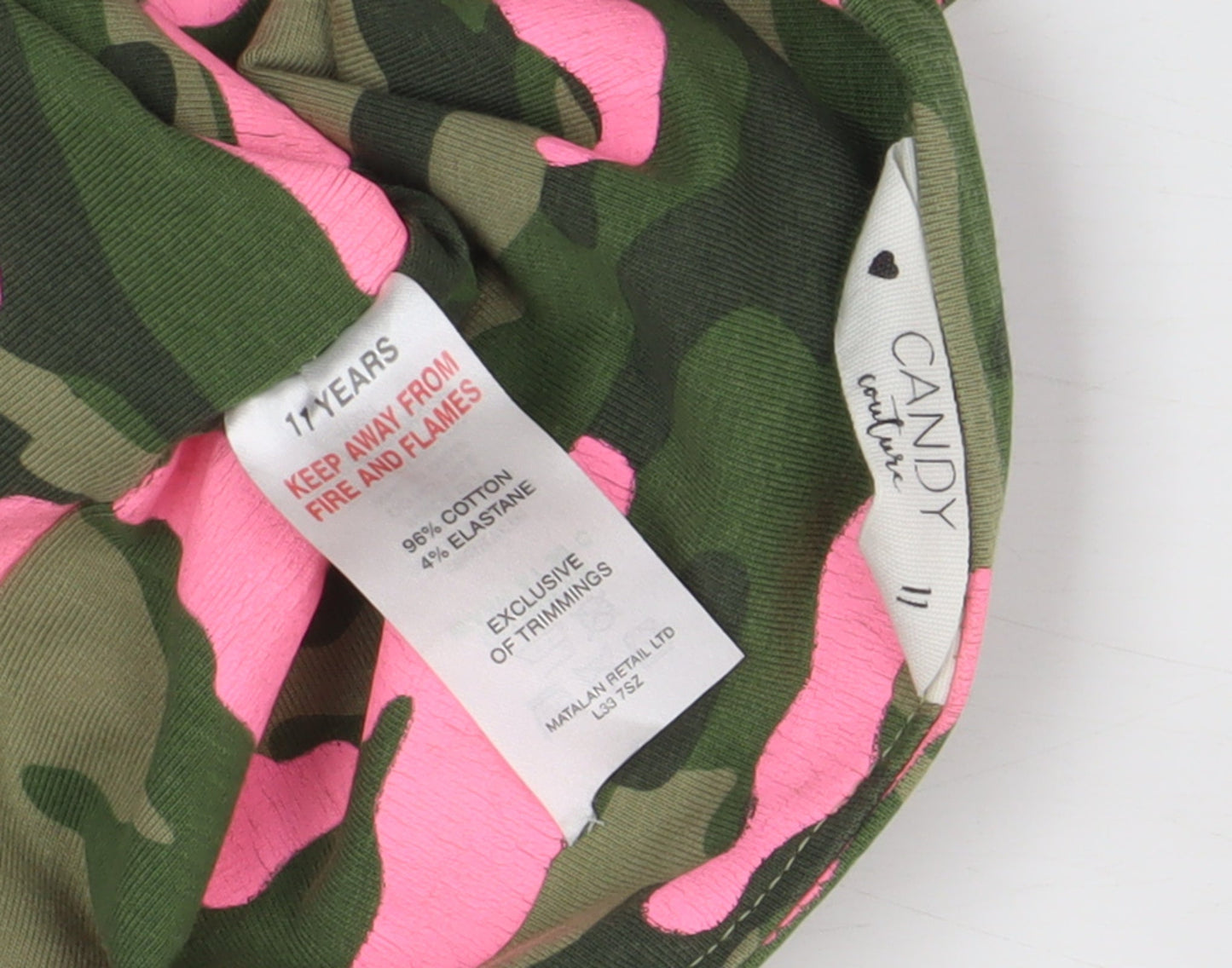 Candy Couture Girls Green Pink Camouflage T-Shirt, Size 11-12