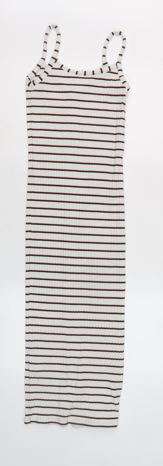 River Island Women's White Striped Slip Dress Size 6