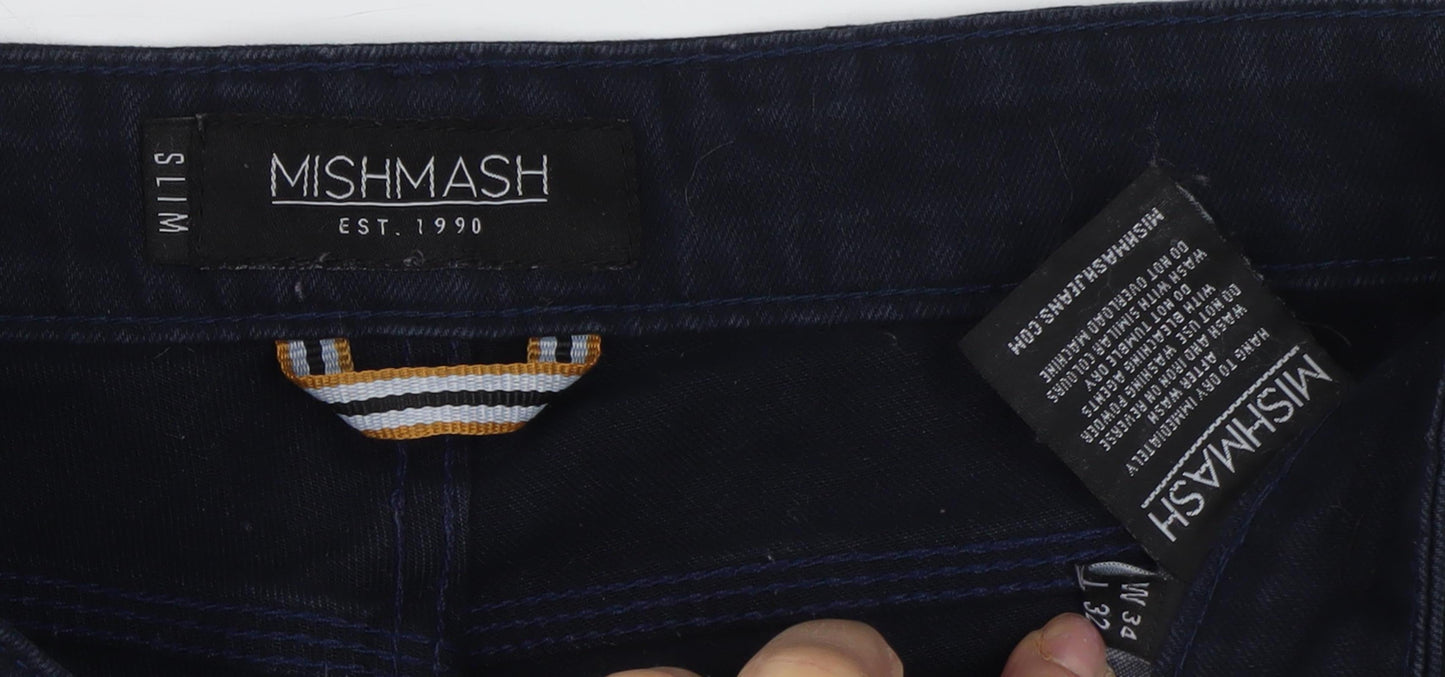 Mishmash Men's Slim Black Jeans 33W 34L Stylish Design