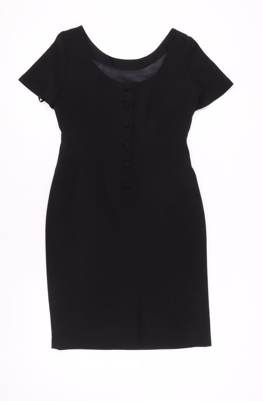 Next Women's Black Sheath Dress, Size 10, Short Sleeve, Button