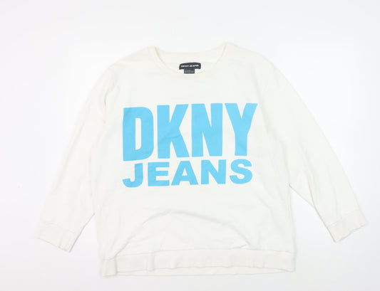 Additional front view of DKNY JEANS unisex white sweatshirt l graphic print