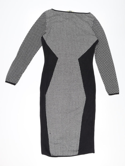 Oasis Women's Black Sheath Dress M Geometric Elegant