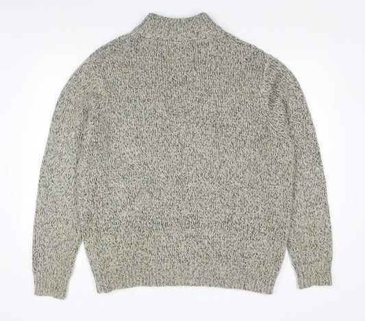 Atlantic Bay Men's Grey Cable-Knit Full Zip Jumper L