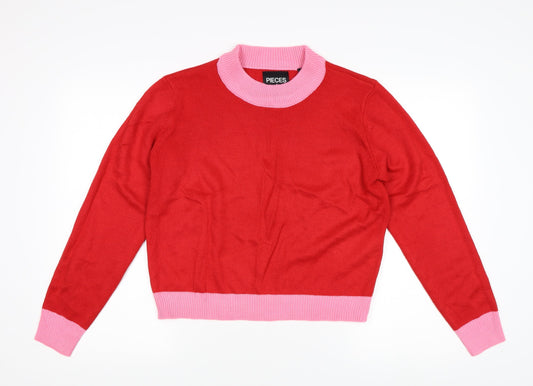 Womens UK Size S Pieces Red Pullover Jumper