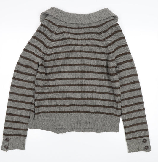 Topshop Unisex Grey Striped Cardigan Size 10