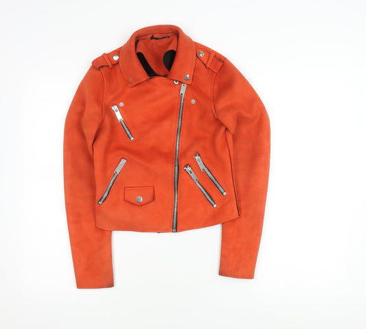 Womens UK Size 6 River Island Orange Biker Coat