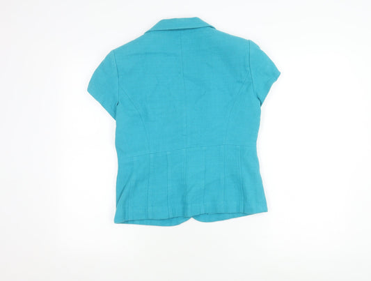 M&Co Women's Blue Short Sleeve Button-Up Shirt