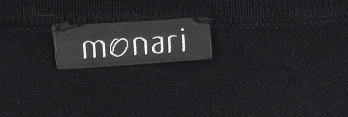 Brand and care label for Monari Women's Black Striped Dress, size 14