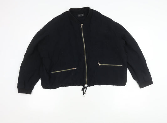 Womens UK Size 10 Topshop Black Bomber Jacket