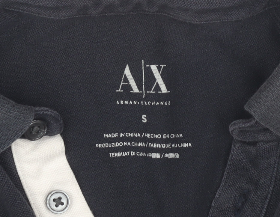 Armani Exchange Men's Small Black Polo Shirt, Short Sleeve