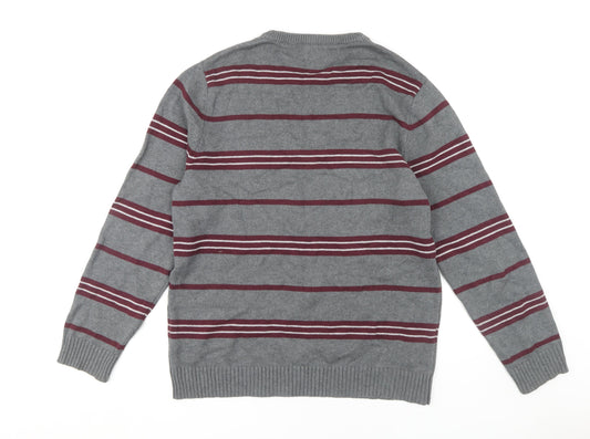 Maine New England Men's Grey Striped Cotton Pullover M