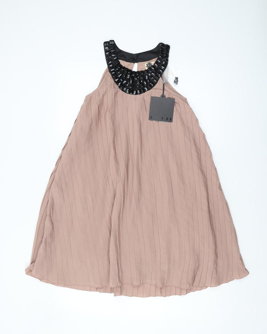 Additional front view of ICHI Women's Beige Sleeveless Dress, XS Size
