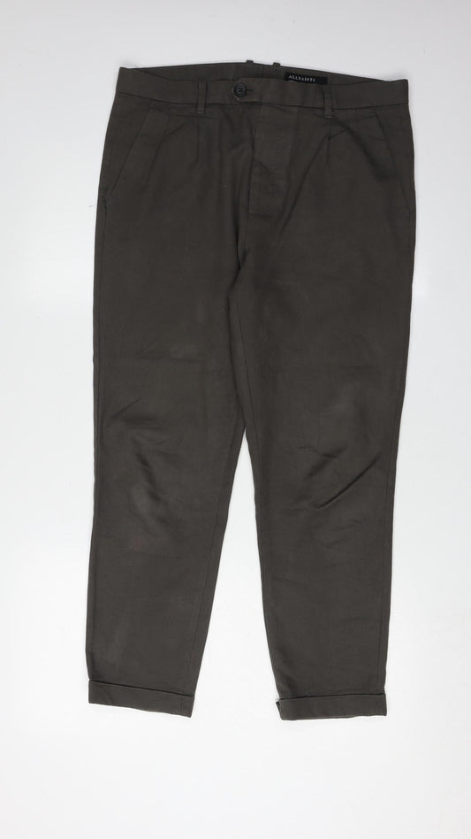 Mens UK Size 30 AllSaints Slim Fit Chino Green Trousers