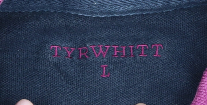 Tyrwhitt Men's Purple Striped Polo Shirt Size L