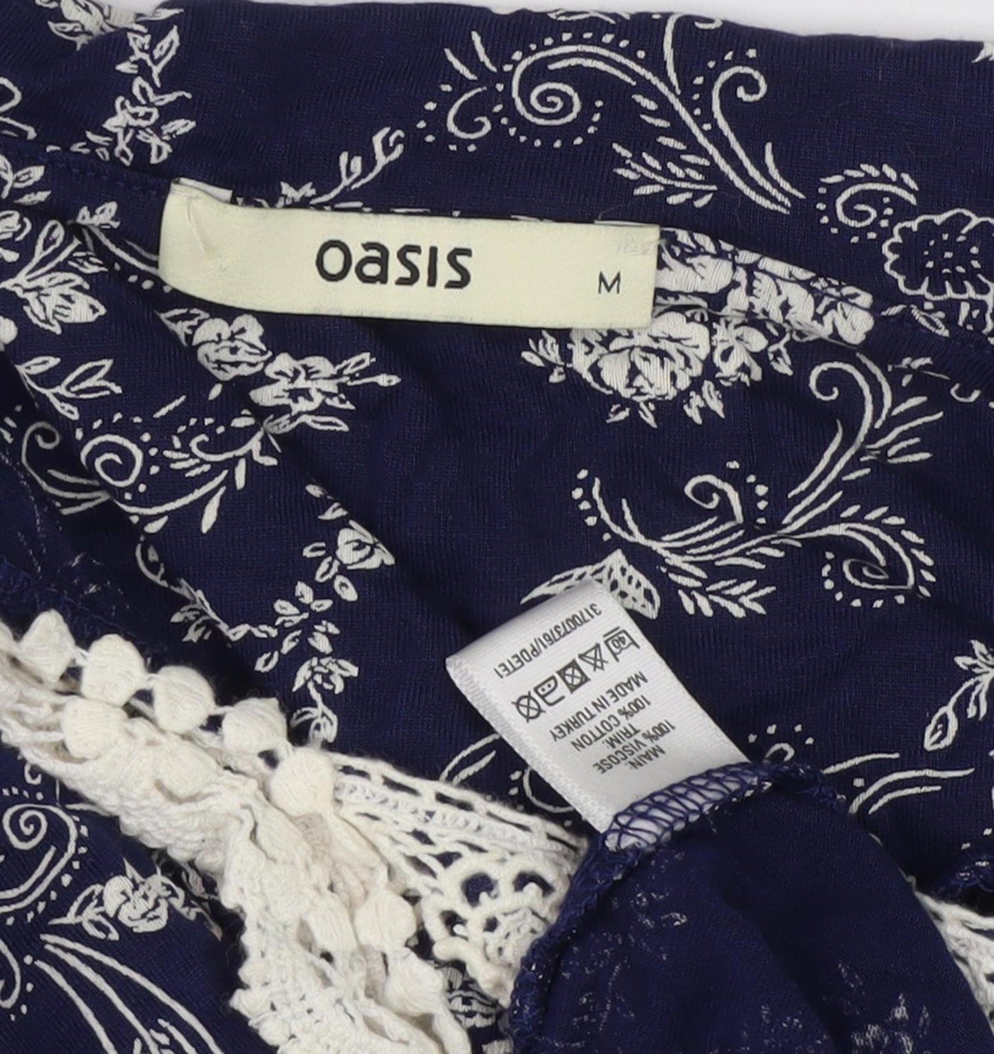 Oasis Women's Blue A-Line Floral V-Neck Dress Size M