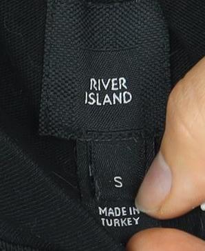 River Island Men's Black S T-Shirt, Crew Neck, Embroidered Accent