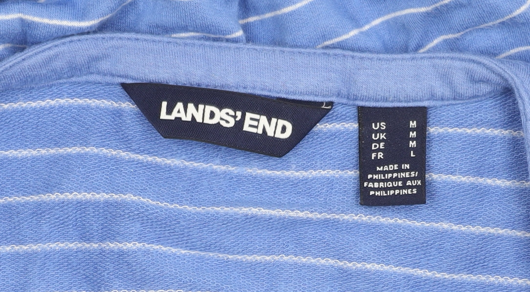 Lands' End Women's Blue Striped 3/4 Sleeve T-Shirt L