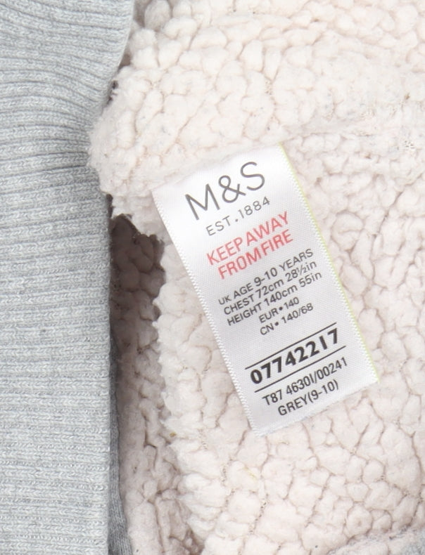 Close-up detail of Marks & Spencer girls’ grey hooded jacket - 9-10 years