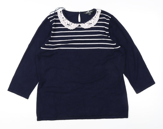 Bonmarche Women's Blue Striped Pullover Jumper, Size 16/18