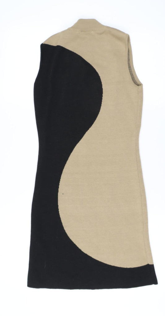 NA-KD Women's Beige & Black Sleeveless Knit Dress M