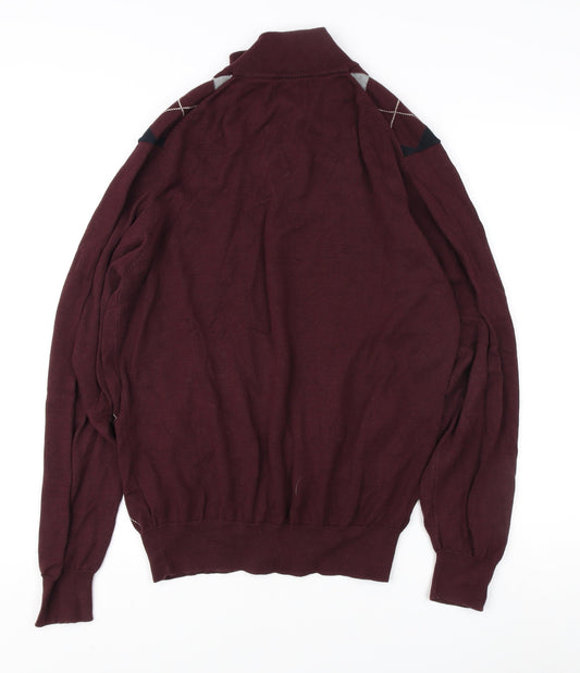 Marks and Spencer Men's Multicoloured Argyle 1/4 Zip Jumper L