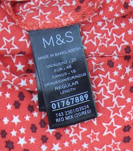 Womens UK Size 20 Marks and Spencer Red Basic Button-Up