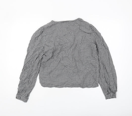 Warehouse Women's Black Check Blouse, Size 12, Long Sleeve