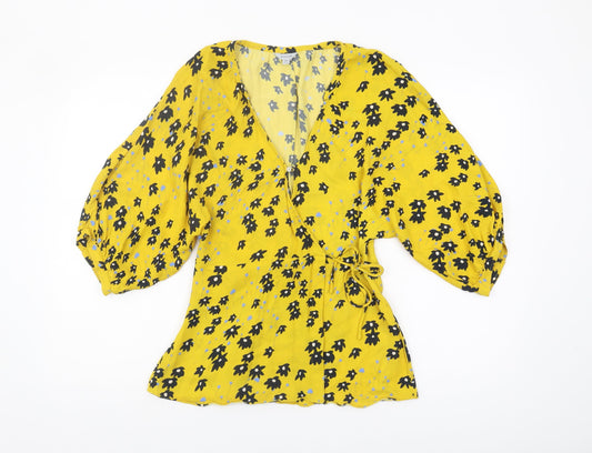 Womens UK Size 8 Jigsaw Yellow Wrap Blouse