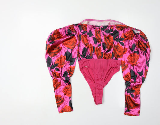 PrettyLittleThing Women's Pink Floral Bodysuit, Size 6