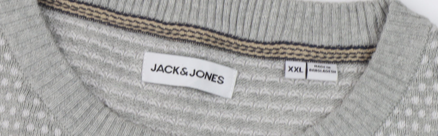 Jack & Jones Men's Grey Waffle-Knit Pullover 2XL