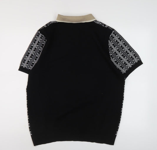 River Island Men's Black Collared Pullover Jumper L