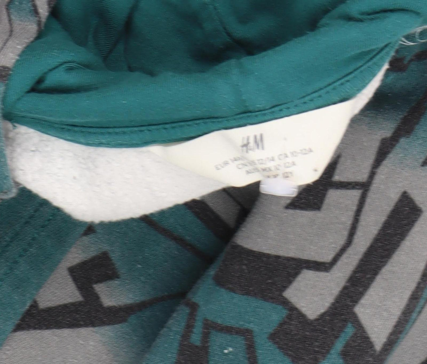 H&M Boys Green Graphic Hoodie, 12-13 Years, Fleece, Pullover