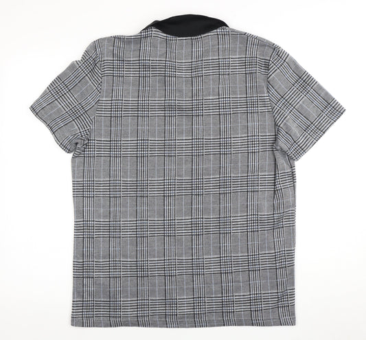 boohooMAN Men's XL Black Plaid Polo Shirt