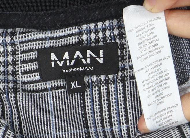 boohooMAN Men's XL Black Plaid Polo Shirt