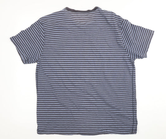Marks and Spencer Men's Blue Striped T-Shirt M