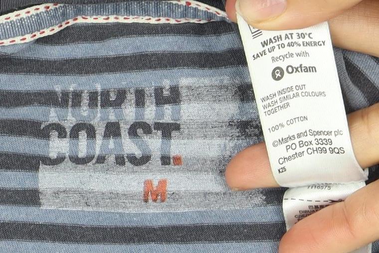 Marks and Spencer Men's Blue Striped T-Shirt M