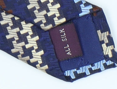 T.M Lewin Men's Blue Beige Houndstooth Silk Tie