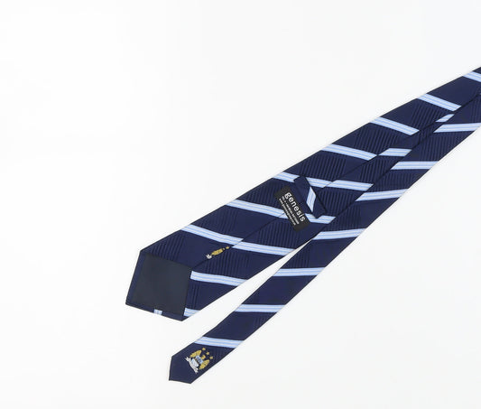 Genesis Men's Blue Silk Designer Striped Tie, One Size