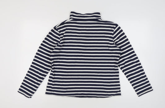 Cotton Traders Women's Navy Striped Henley Sweatshirt M