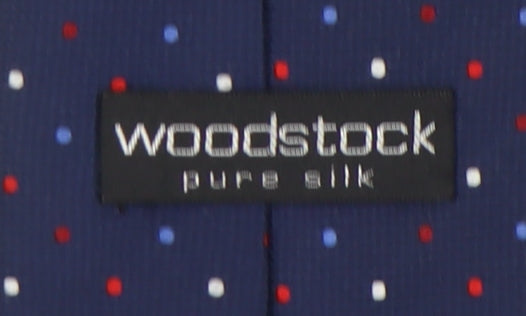 Mens Woodstock Blue Polka Dot 100% Silk Slim Tie