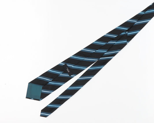 Thomas Nash Men's Black Blue Striped Silk Tie