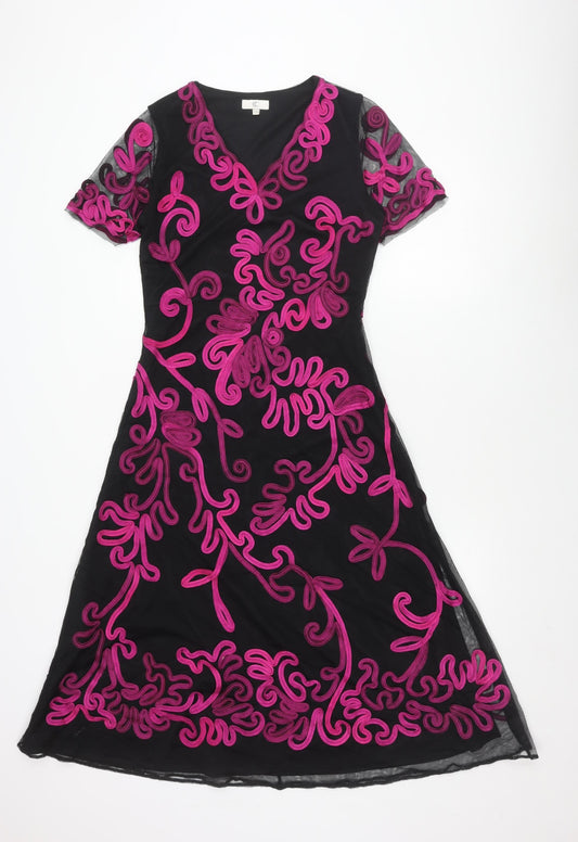 Country Casuals Women's Black A-Line Embroidered Dress Size 12