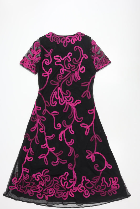CC Women's Black A-Line Embroidered Dress Size 12