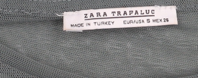 Zara Trafaluc Women's Green Mesh Top with Flared Sleeves S